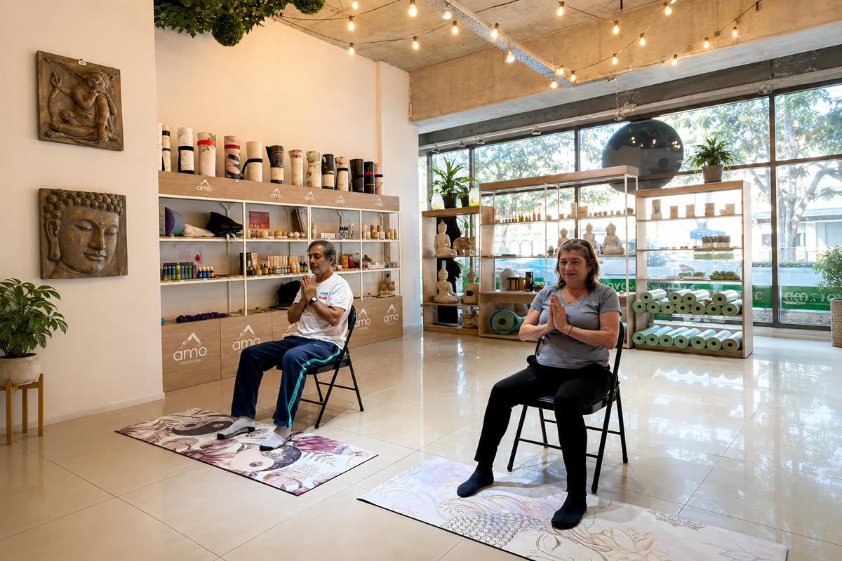 Clase de yoga en silla en Amo Psicoyoga